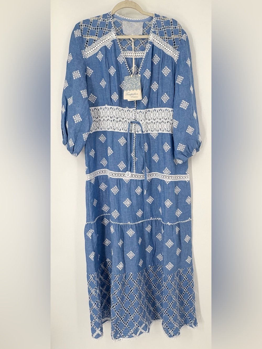 TEMPTATION POSITANO Vaniglia Jeans Dress Blue Size XL Ruffle Bohemian